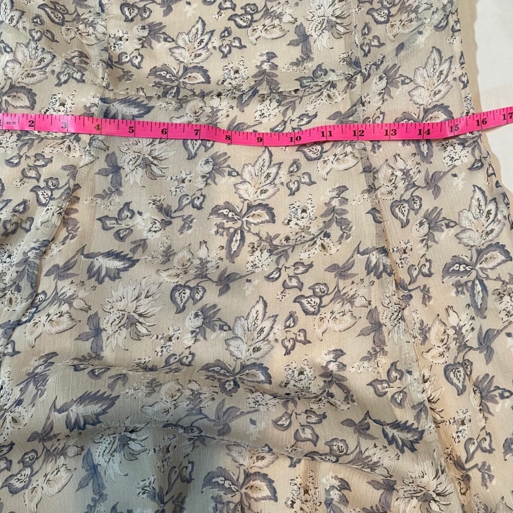 Farrow Floral Long Sleeve Midi Dress Beige Blue Chiffon Size Medium - Picture 8 of 9